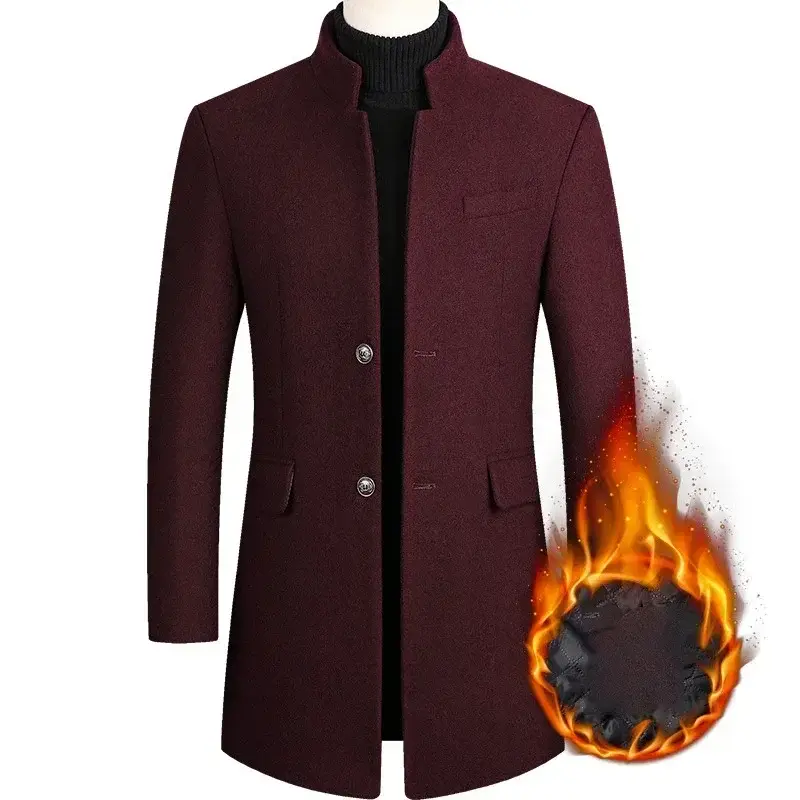 Business Casual Trench Coat Men Solid Color Coat M...