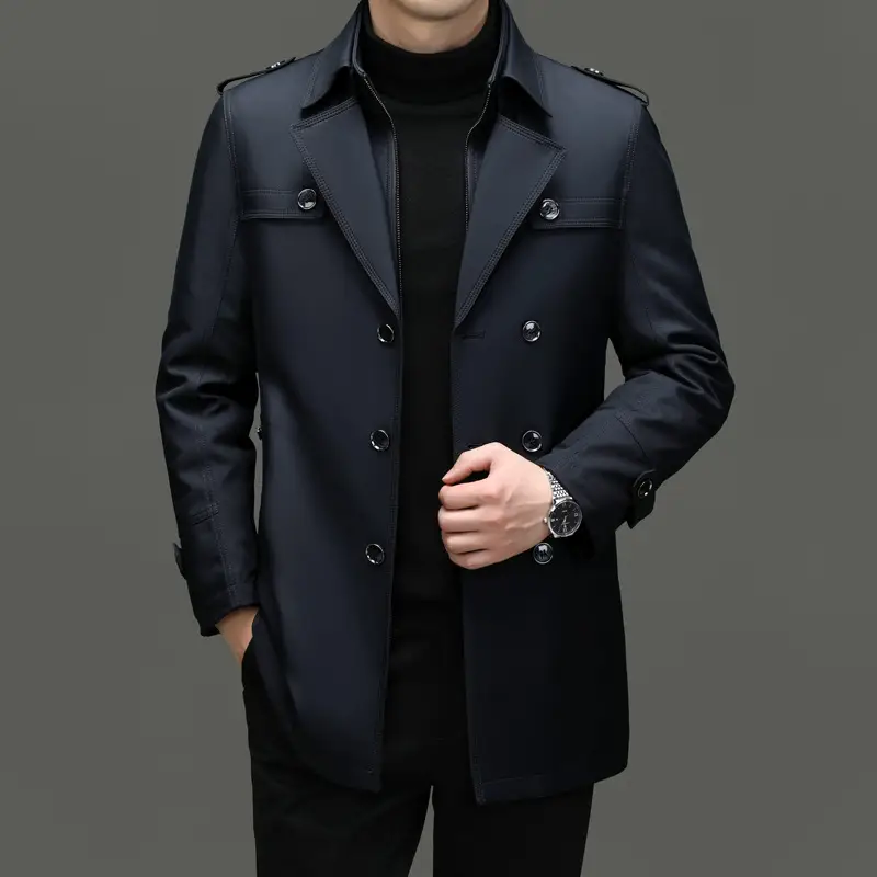 2 In 1 With Detachable Wool Lining Trench Coat Men...