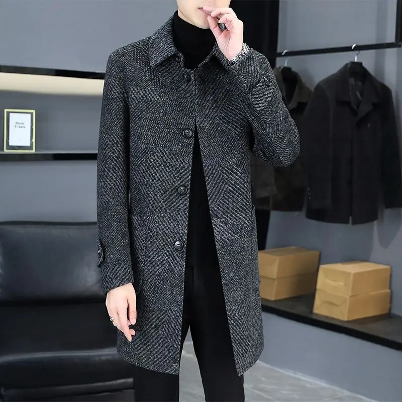 Double-Sided Woolen Coat Men's Mid-Length Casual T...