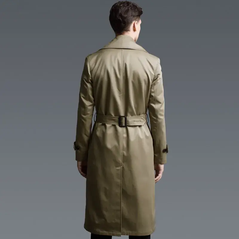 Men's Street Style Long Trench Coat Casual Windbre...