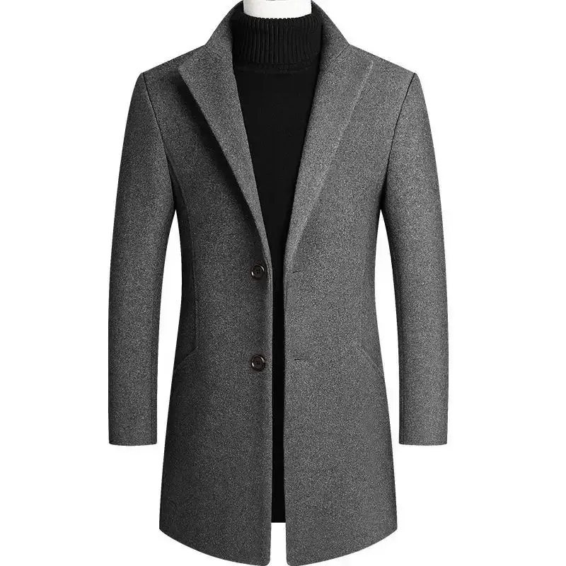 Men's Solid Turn-Down Collar Long Trench Coat Over...