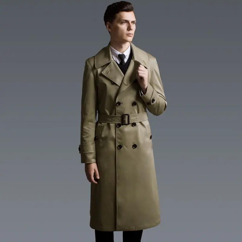 Men's Street Style Long Trench Coat Casual Windbreaker