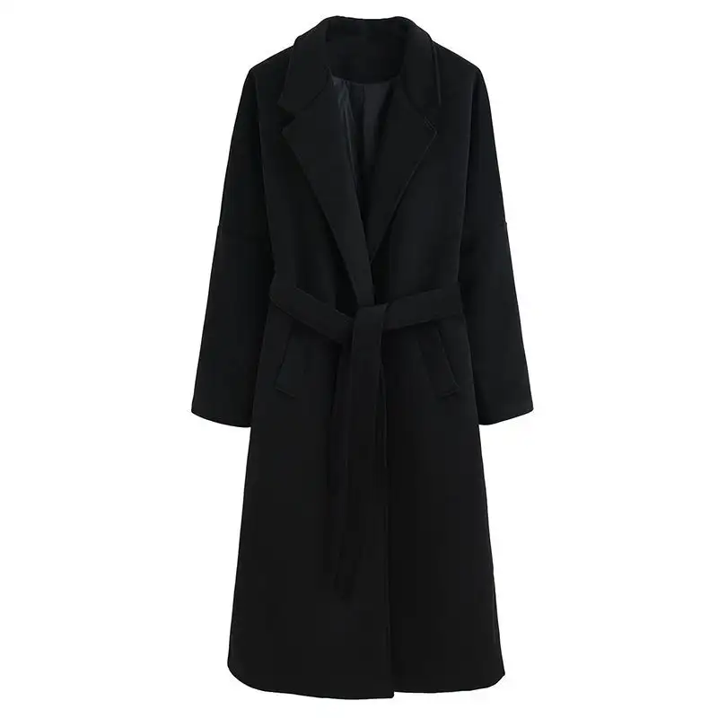 Black Longline Loose Fit Thermal Trench Coat High-Quality Outerwear