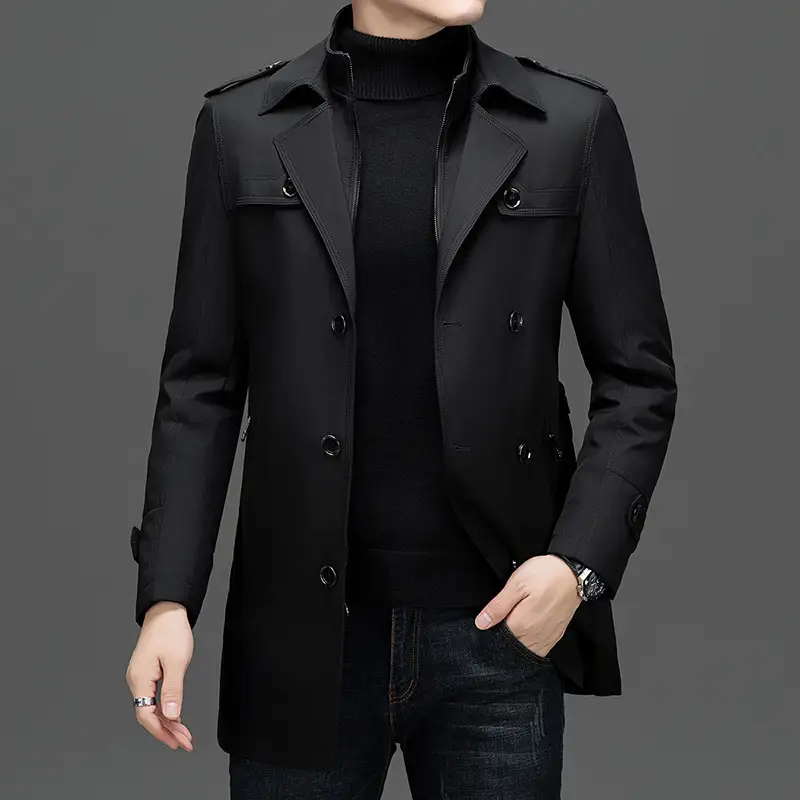 Men's Mid-Length Trench Windbreaker Suit Collar Ca...