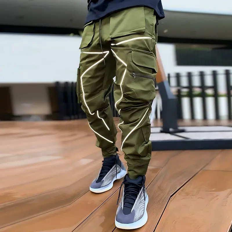 Men's Casual Jogger Pants Reflective Cargo Sports Trackpants