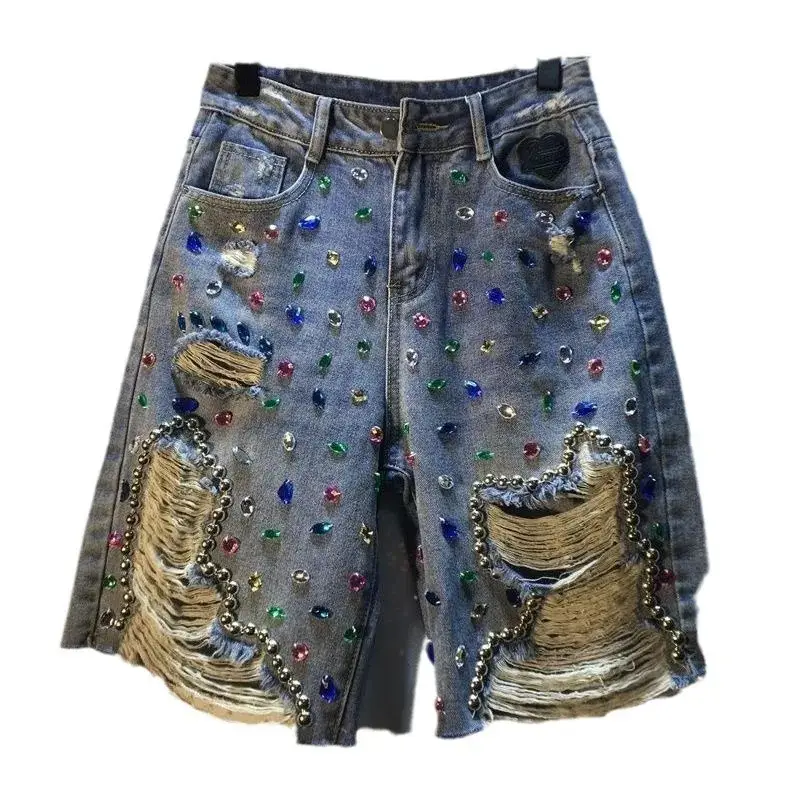 High Waist Denim Shorts With Holes For Women