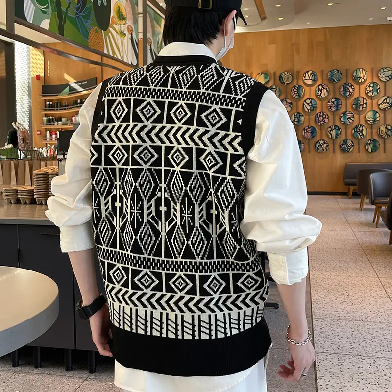 Men's Fashion V-Neck Button-Down Knitted Vest Slee...