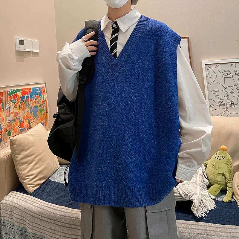 Men's Knitted Sweater Vest Trendy College Style V-...