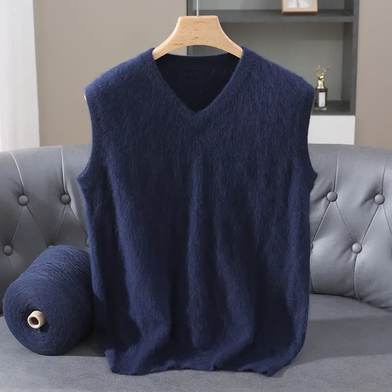 Men's V-Neck Sleeveless Business Casual Knit Vest Solid Color Waistcoat