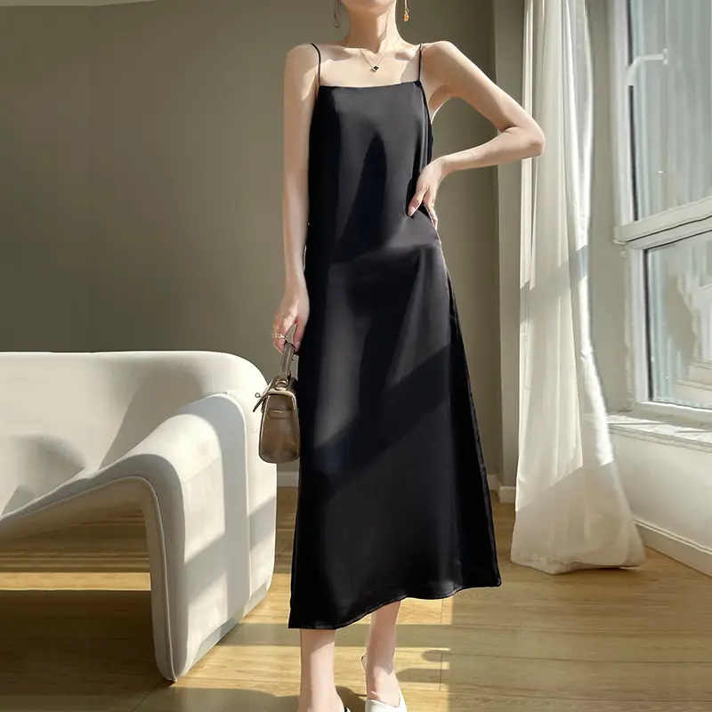 Women's Black Silk Cami Slip Dress