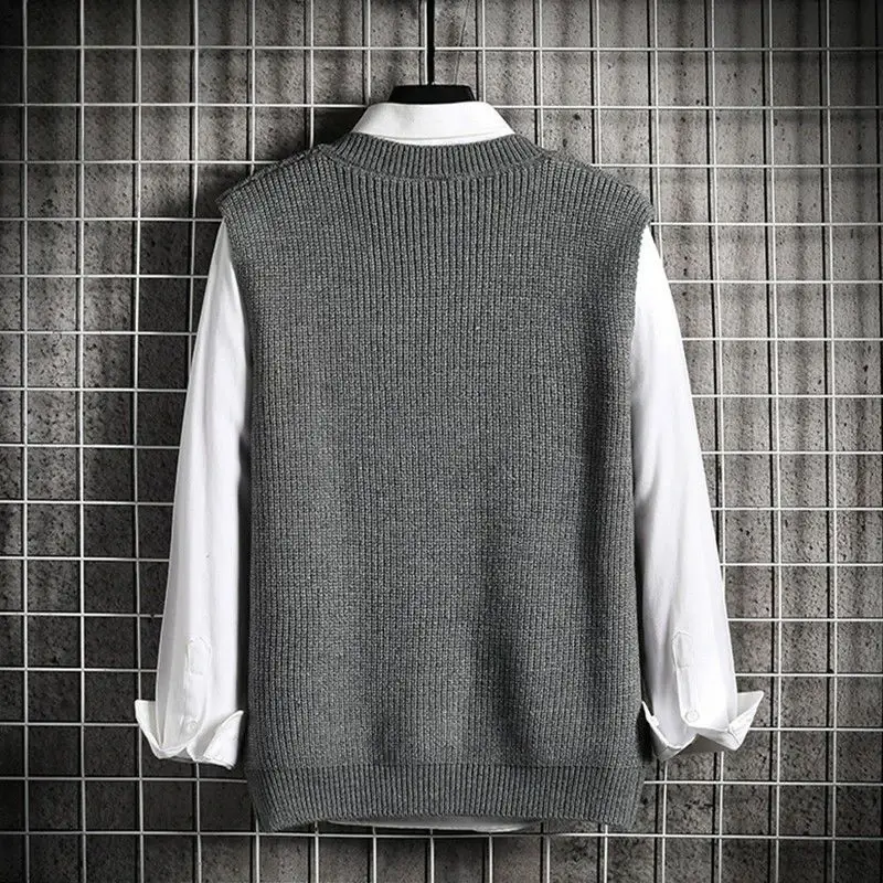 Men's V-Neck Knitted Waistcoat Sleeveless Sweater ...