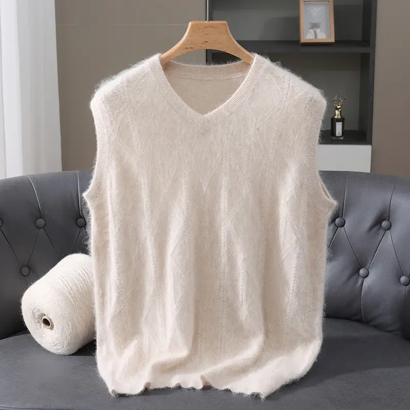 Men's V-Neck Sleeveless Business Casual Knit Vest Solid Color Waistcoat