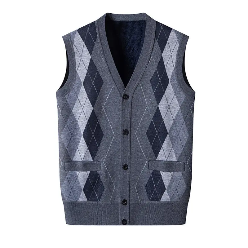 Men's Classic V-Neck Argyle Sweater Vest Sleeveless Button-Down Knit Cardigan