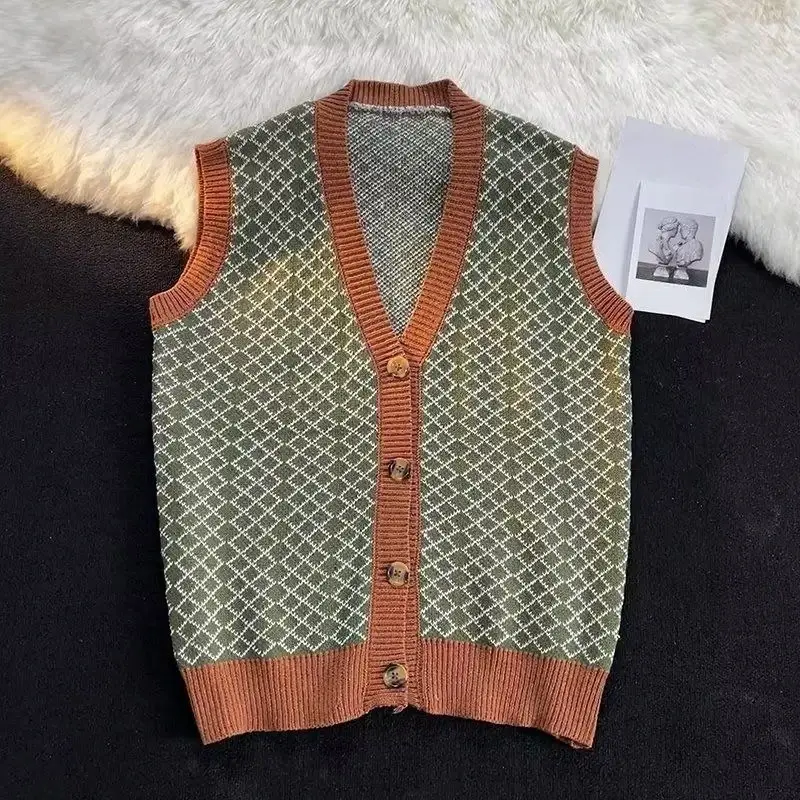 Men's Trendy Retro Knitted Cardigan Vest V-Neck Versatile Waistcoat Knitwear