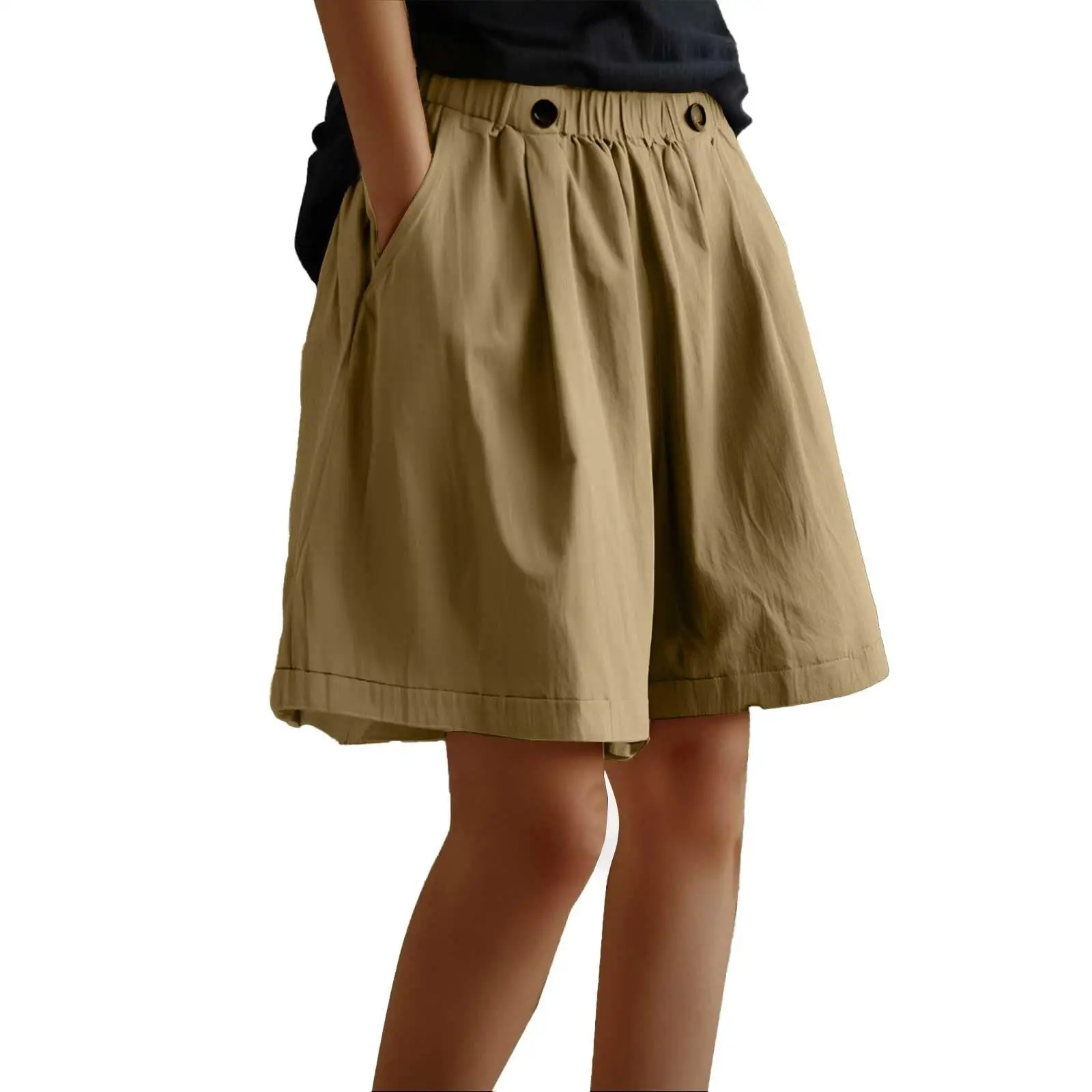 Women's Casual Elastic High Waist Straight Wide Leg Shorts