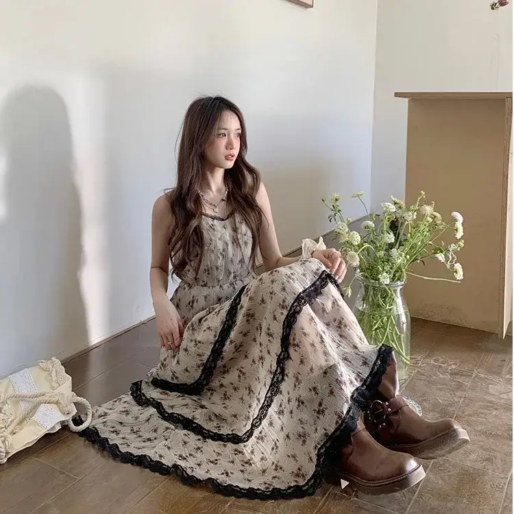 French Sweet Lace Patchwork Tiered Floral Strapless Maxi Dress