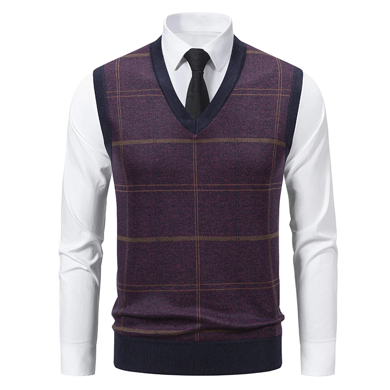 Men's V-Neck Knitted Sweater Vest Warm Diamond Pat...