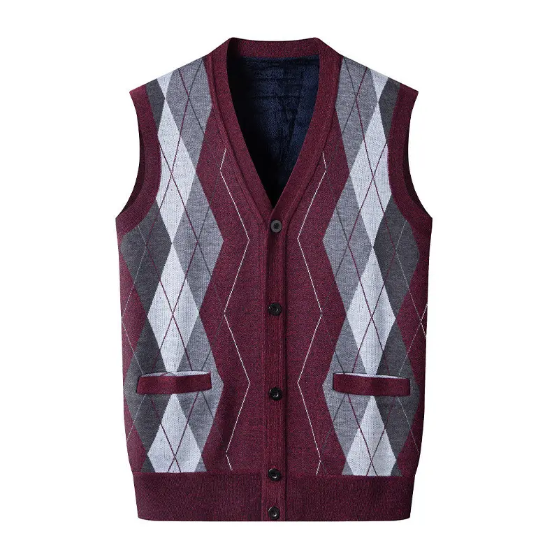 Men's Classic V-Neck Argyle Sweater Vest Sleeveless Button-Down Knit Cardigan