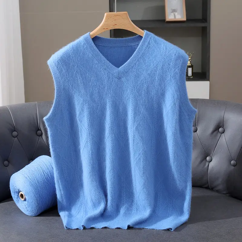 Men's V-Neck Sleeveless Business Casual Knit Vest Solid Color Waistcoat