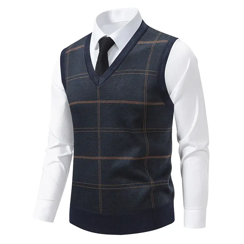 Men's V-Neck Knitted Sweater Vest Warm Diamond Pattern Twist Design Casual Versatile Top