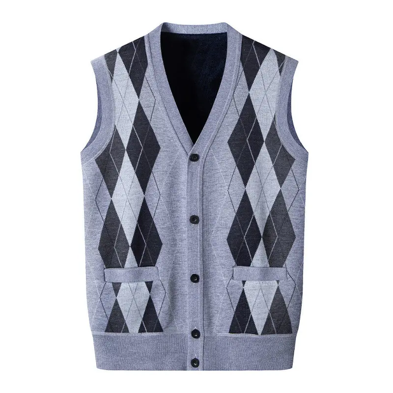 Men's Classic V-Neck Argyle Sweater Vest Sleeveless Button-Down Knit Cardigan