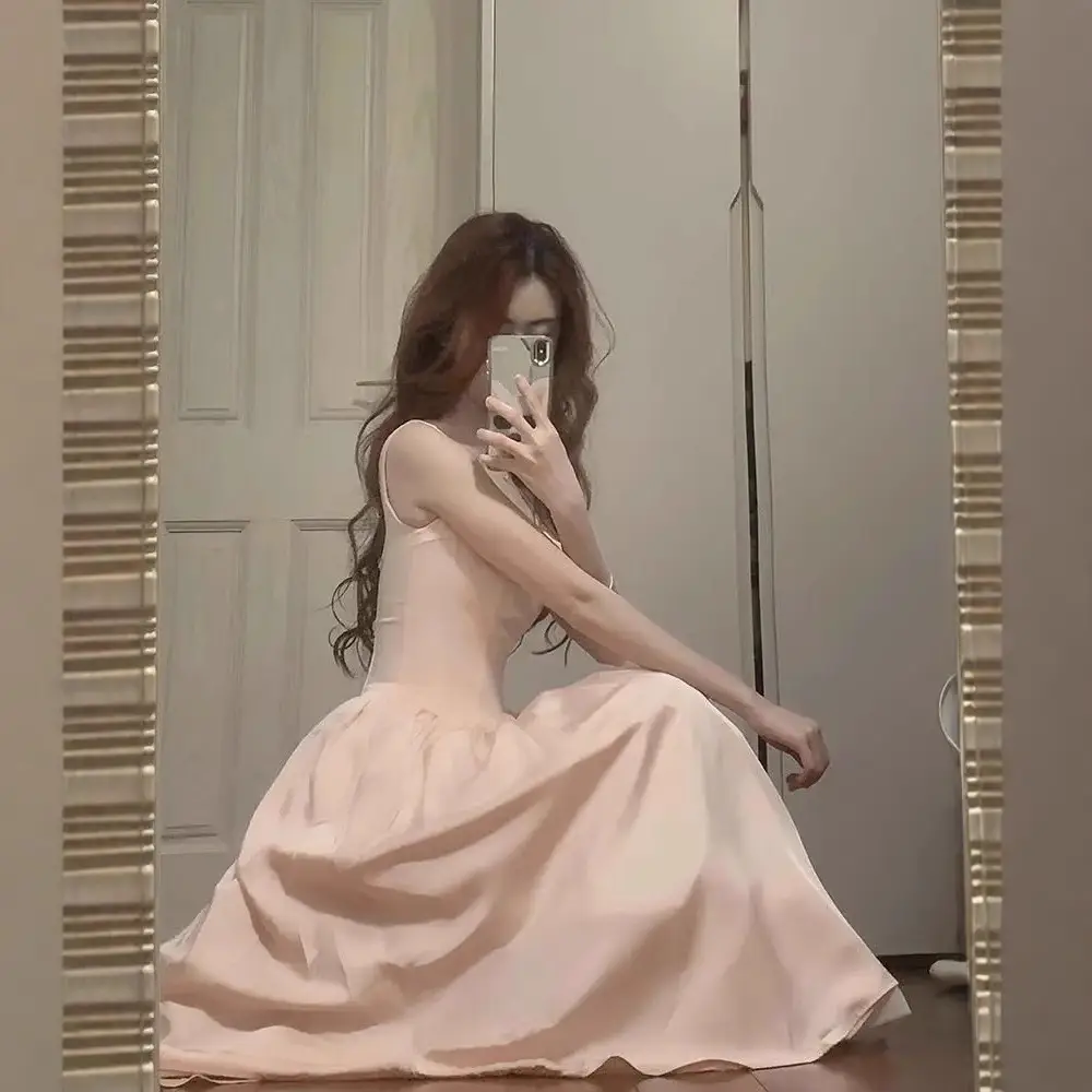 Sweet French Princess Style Pink Bow Maxi Dress