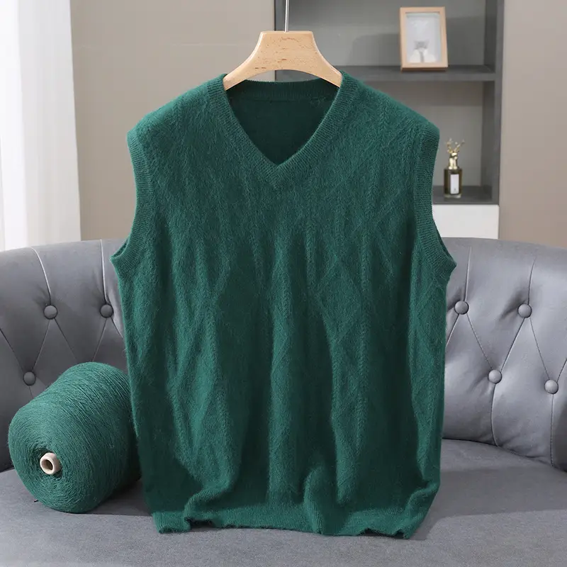 Men's V-Neck Sleeveless Business Casual Knit Vest Solid Color Waistcoat