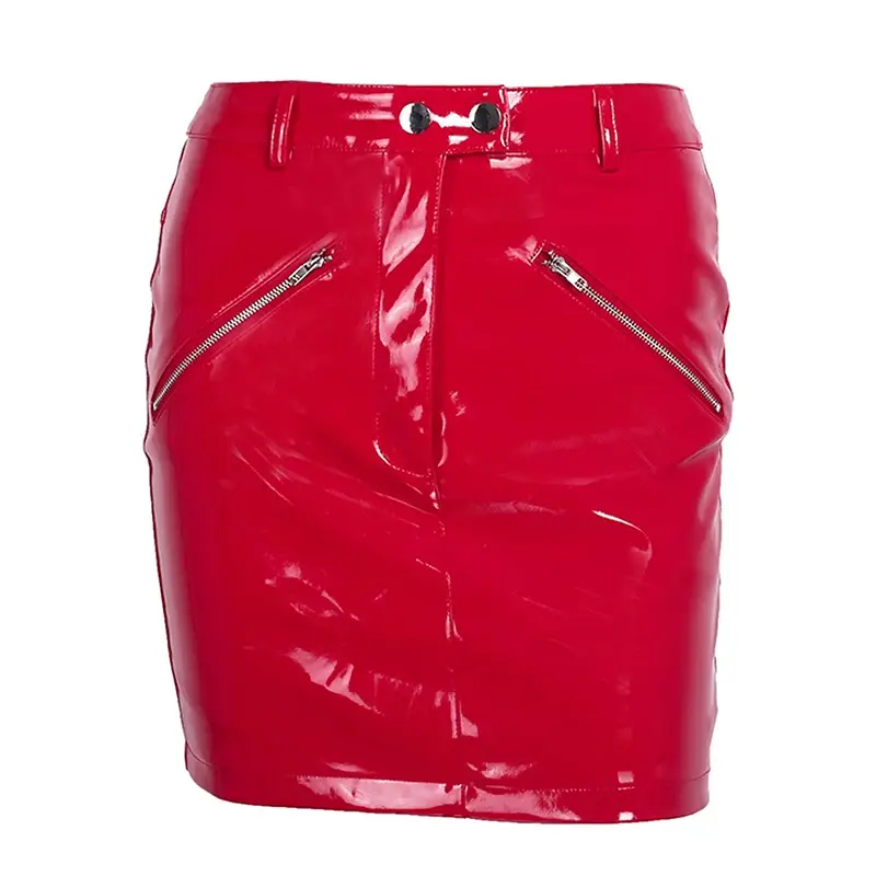 Sexy High Waist Short Mini Leather Skirt Button Zi...