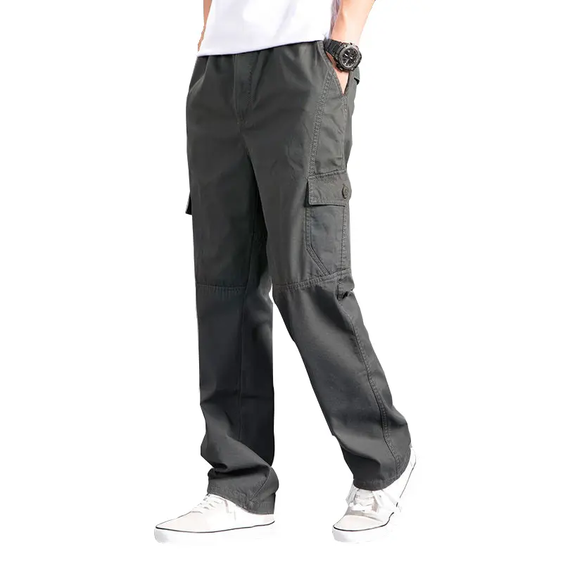 Men's Loose Straight Solid Grey Versatile Casual Cargo Joggers