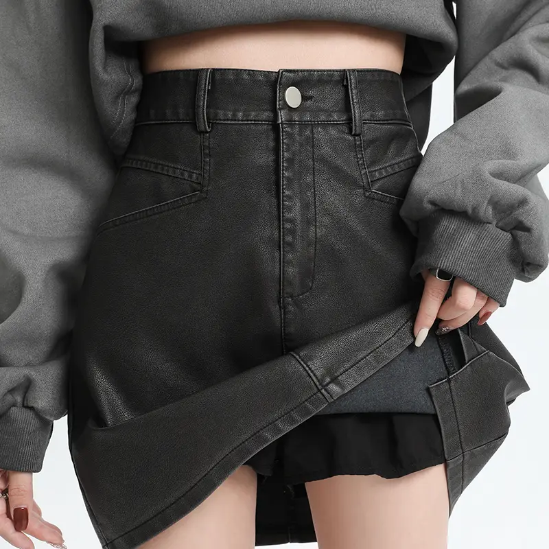 Women's PU Leather Sexy Club Mini Skirt Elegant Office Lady Street Style