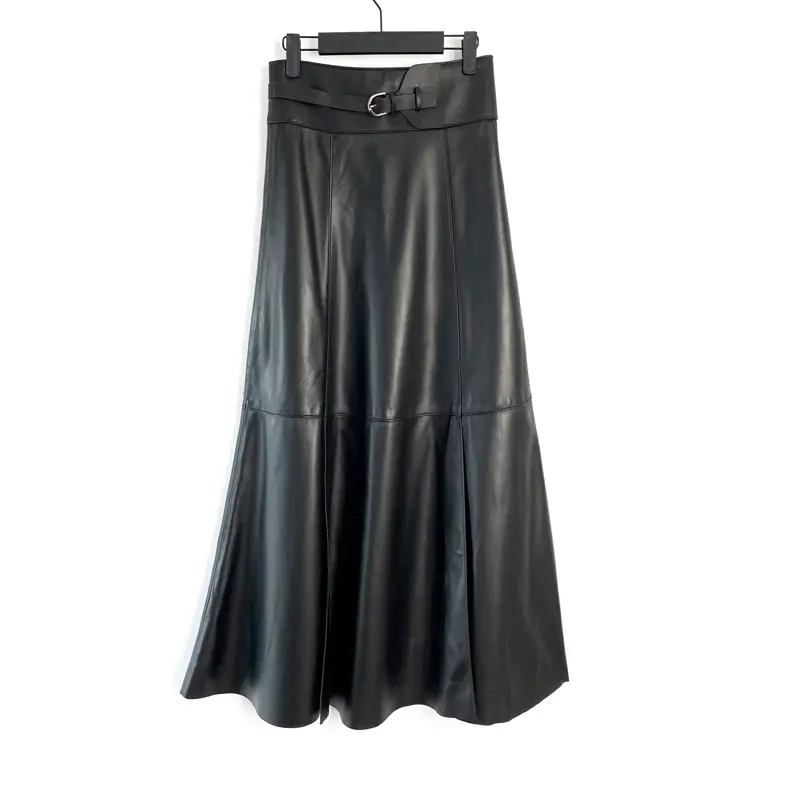 Genuine Leather Skirt For Women Trends Front Slit 100% Sheepskin
