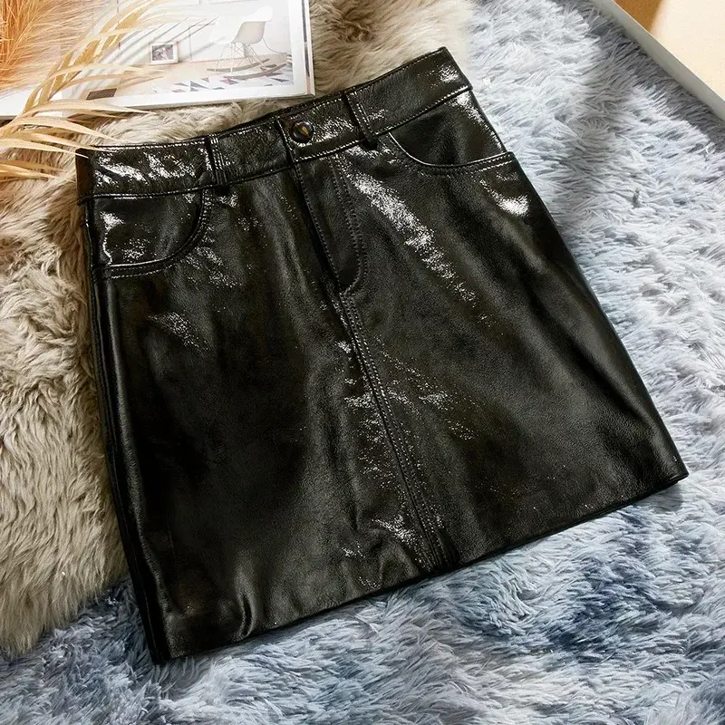 100% Real Sheepskin Leather Skirts For Women High ...