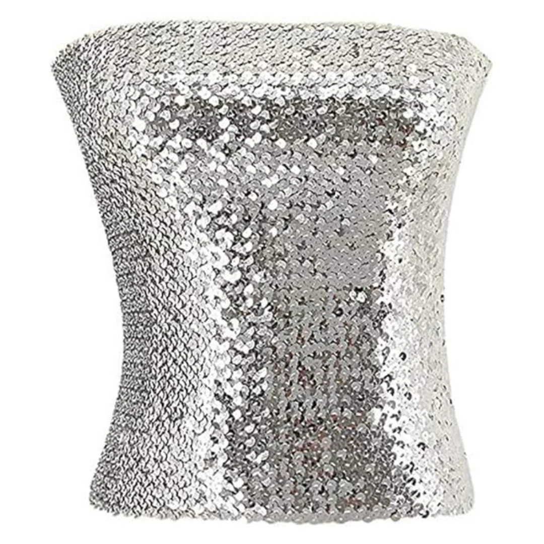 Sequined Strapless Crop Top With A High-Quality Feel