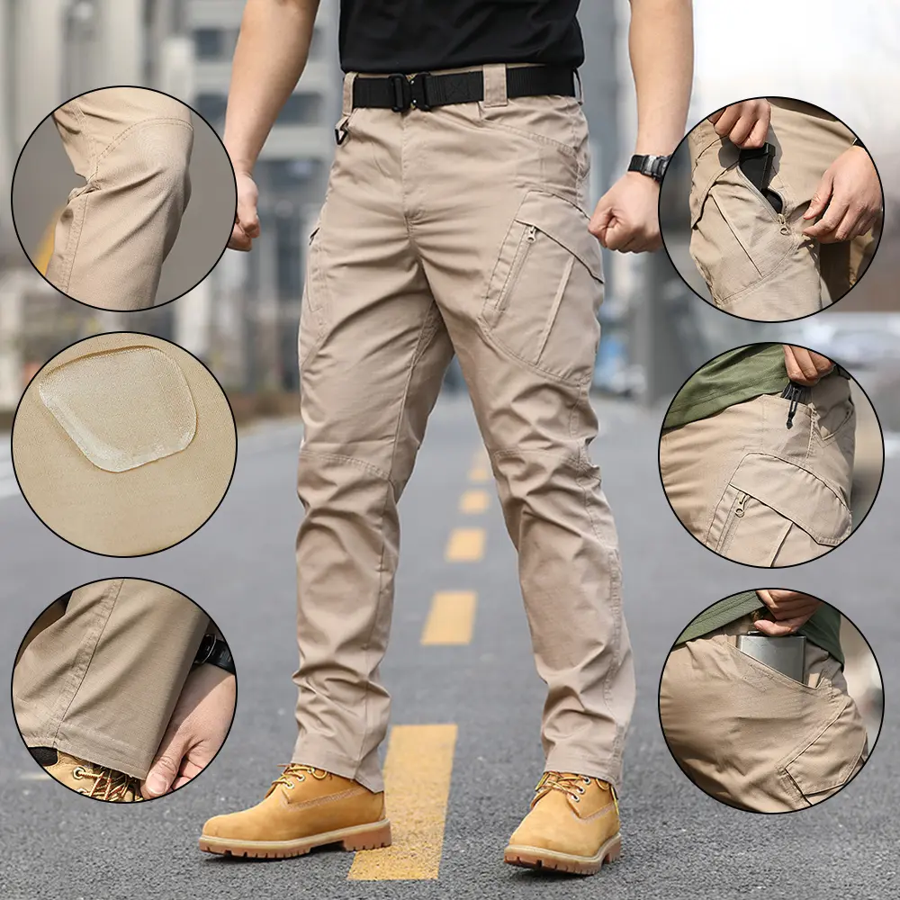 Men's Four-Season Overalls Pants Wear-Resistant Multi-Pocket Outdoor Training Trousers