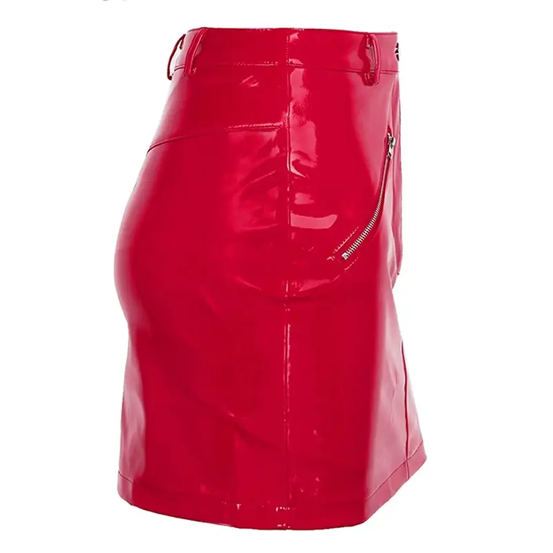 Sexy High Waist Short Mini Leather Skirt Button Zipper Slim Bodycon Skirt
