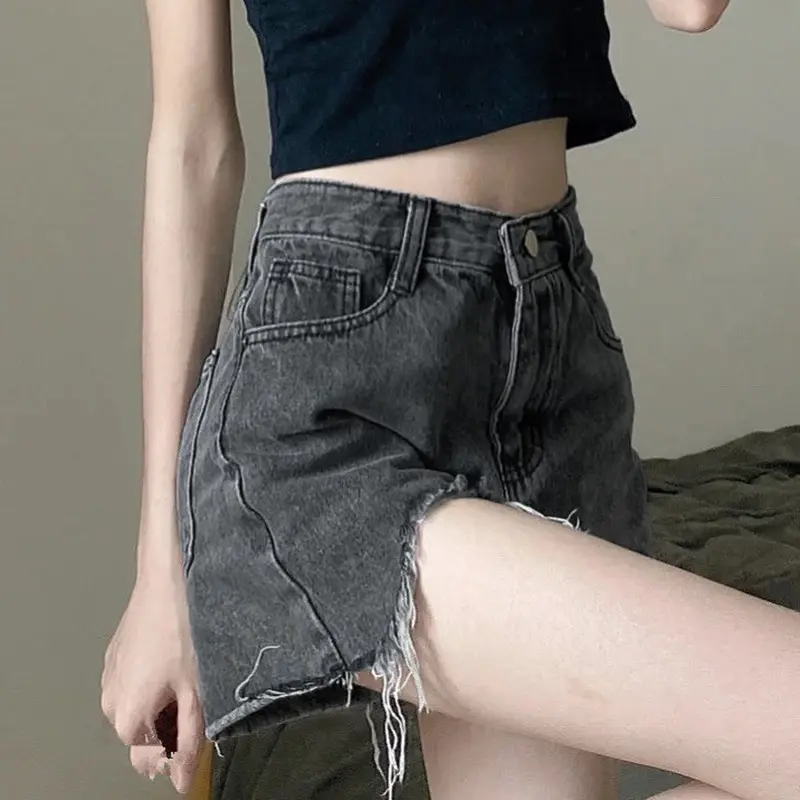 Denim Shorts Women Casual Streetwear Asymmetrical Wide Leg Shorts