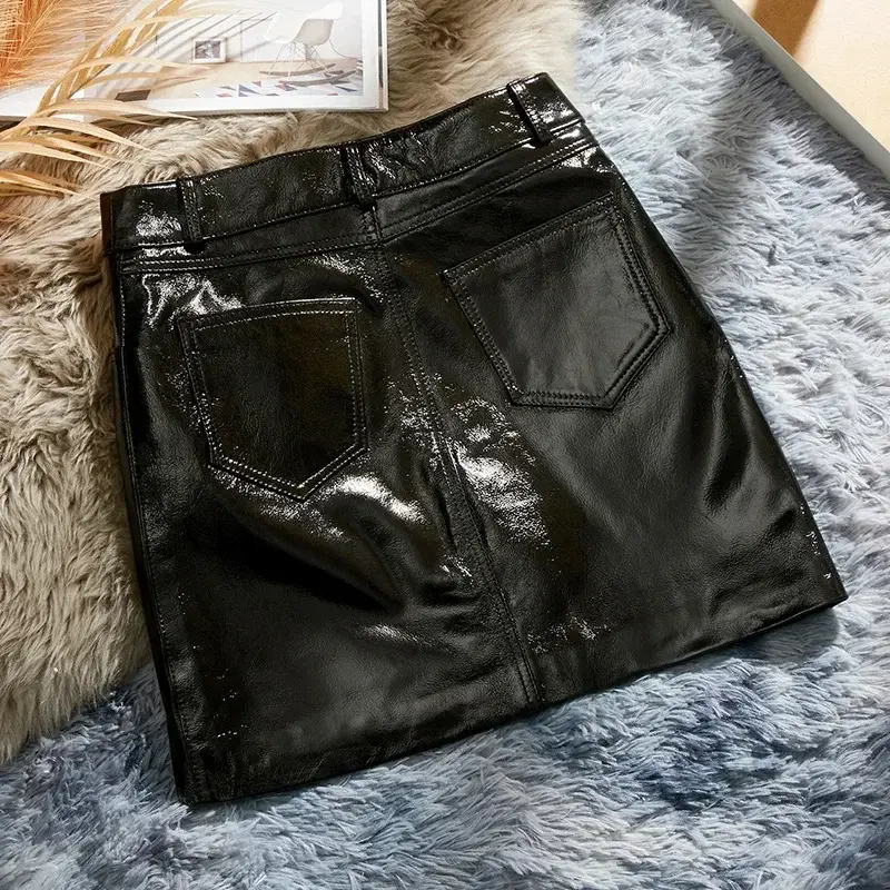 100% Real Sheepskin Leather Skirts For Women High Waist Skirts Sexy Slim Mini Skirt