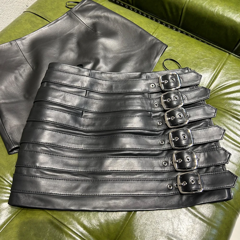 Women Mini Skirts With Belt Genuine Sheep Skin Skirt