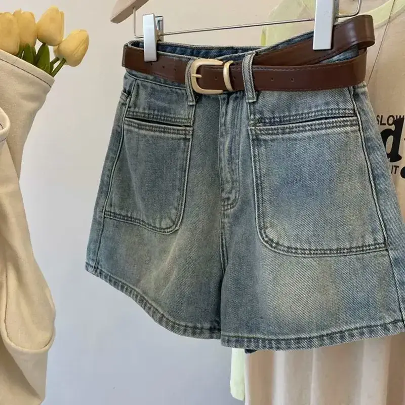 Denim Shorts Women High Waist Slimming Retro A-Line Hot Pants