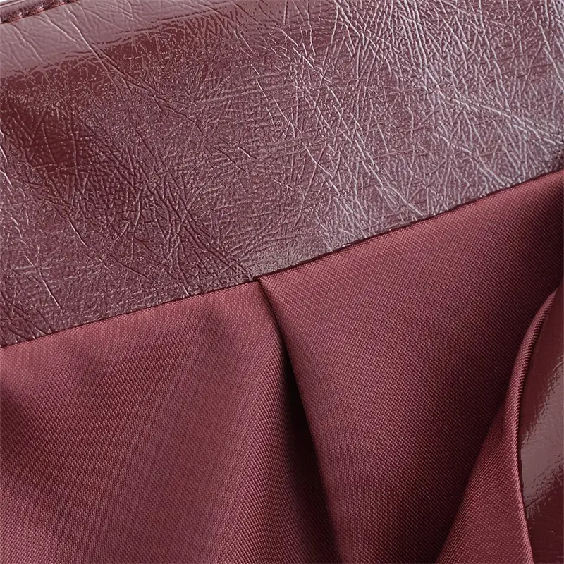 Women Glossy Leather Skirt Simple Side Zipper High Waist Skirt