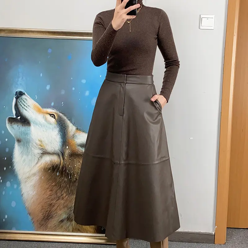 Women's Natural Leather Casual Skirt