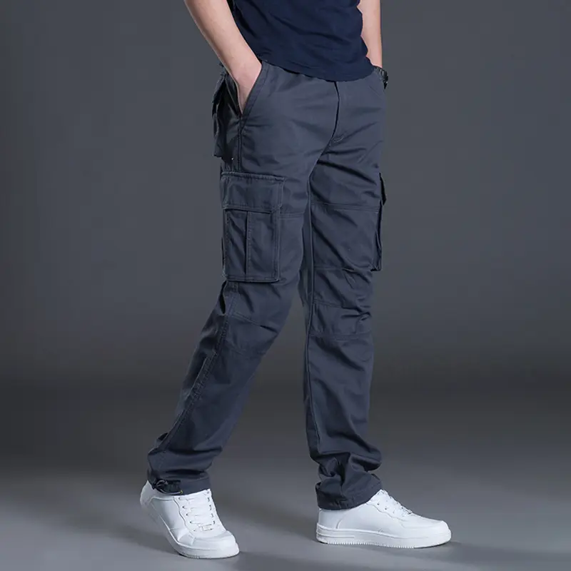 Men's Cotton Cargo Pants Elastic Waist Multi Flap ...