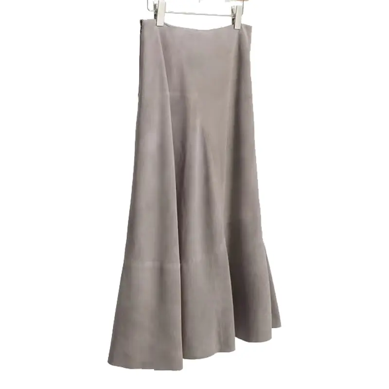 Women's Suede Leather Trendy Midi Skirt