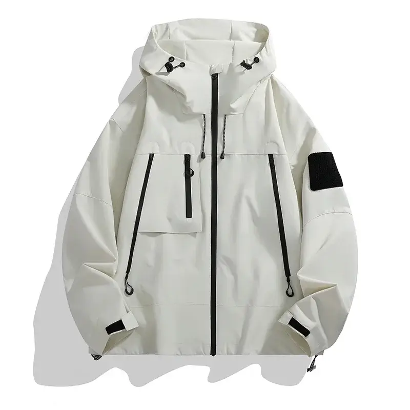 Men's Wind Jacket Trendy Solid Color Windproof Outdoor Camping Hooded Jacket Men Functional Rush Coat