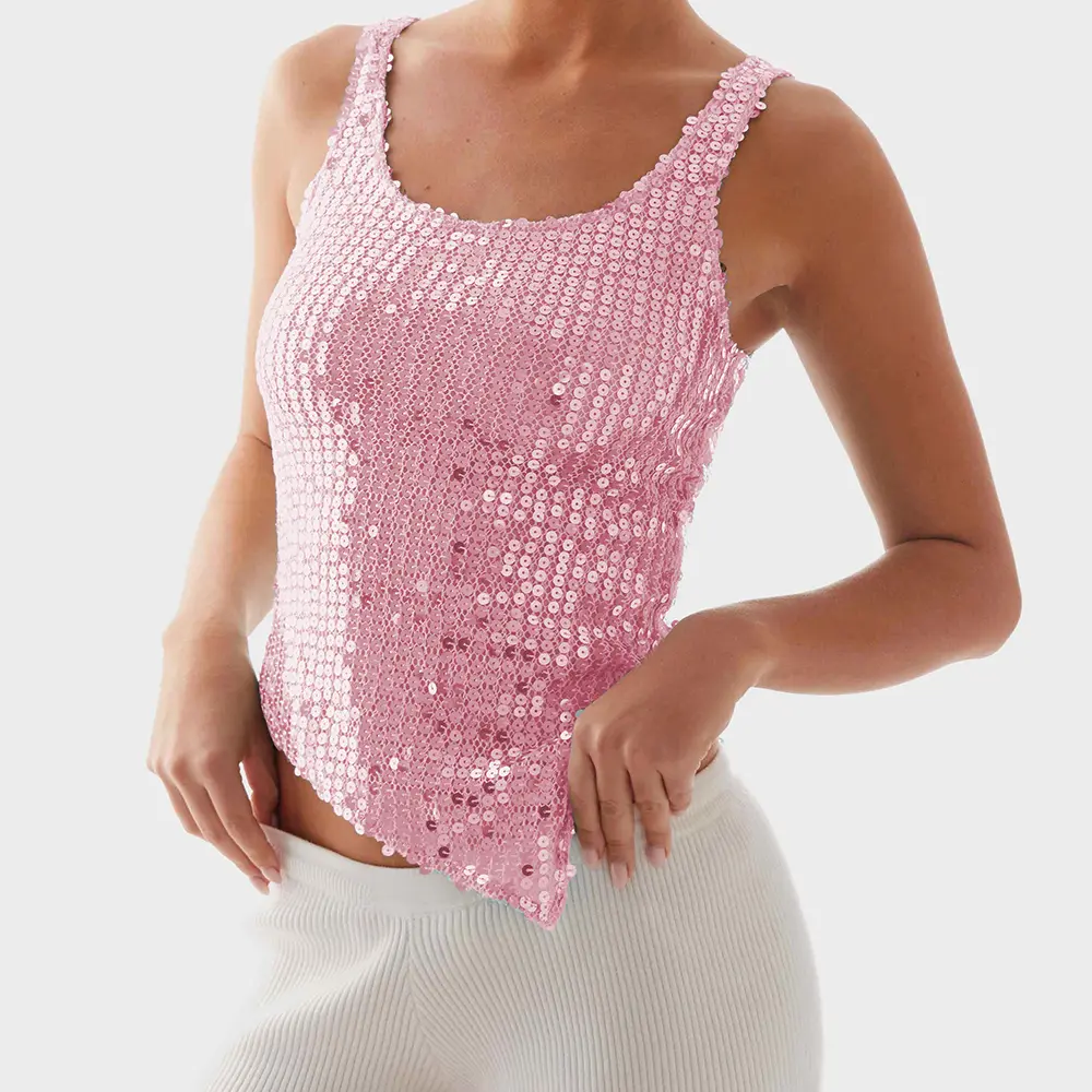 Women's Sequin Camisole Tank With Sexy Backless Design