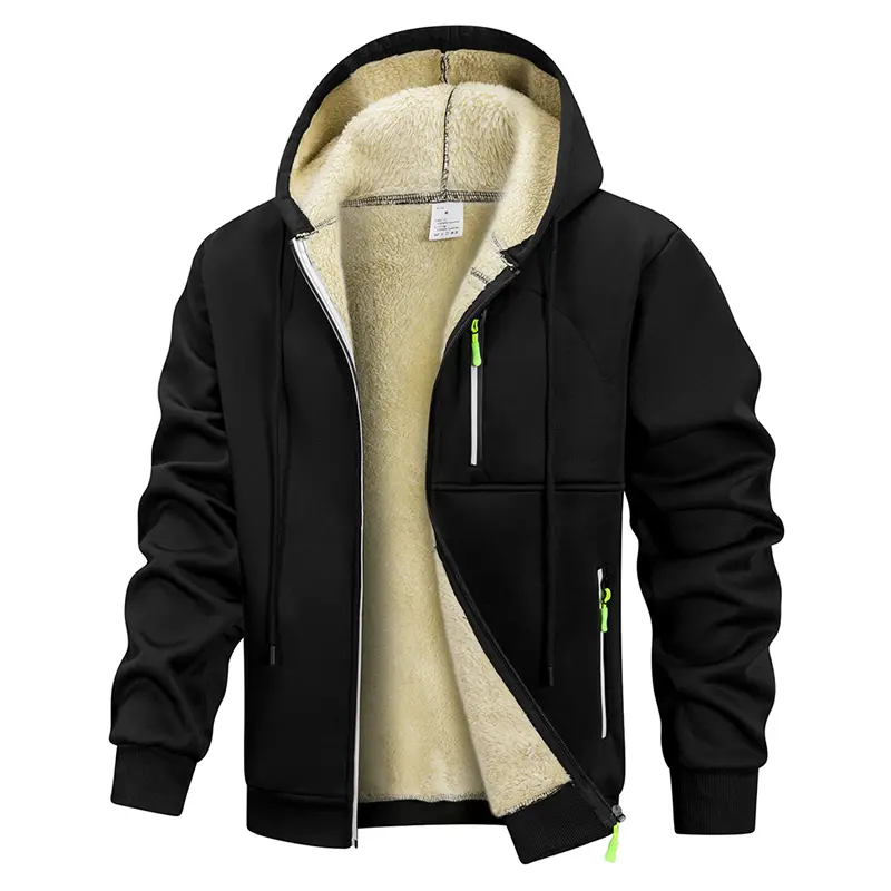 Men's Warm Sherpa Plush Lined Jacket Casual Zip Up Hooded Coat with Zipper Pockets Fleece Outerwear