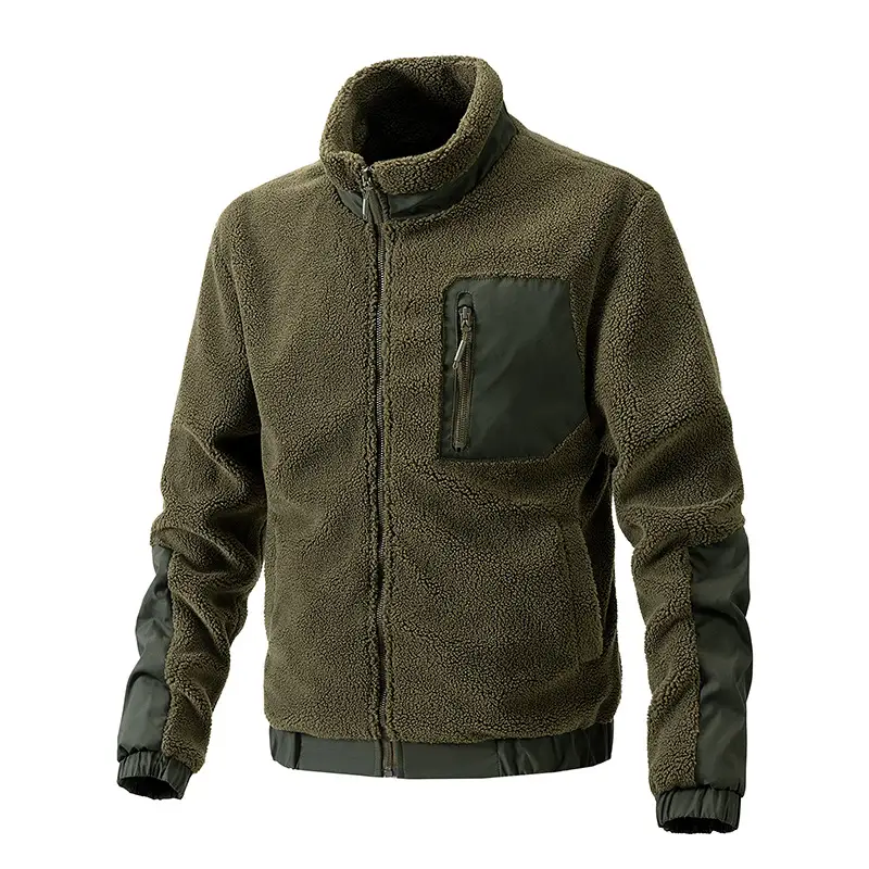 Men's Stand Collar Sherpa Fleece Jacket Casual Outdoor Cardigan Coat Zipper Jacket