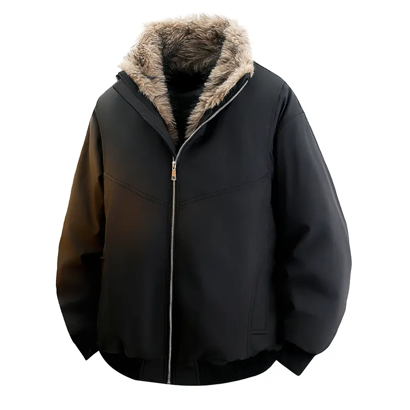 Men's Faux Fur Collar Padded Thickened Jackets Loose Comfort Warm Zipper Coats Male Leisure Long Sleeve Jackets
