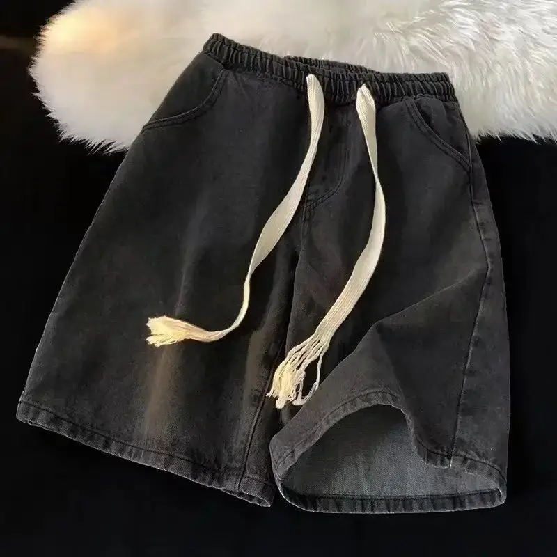 Men's Stretch Denim Shorts Elastic Waist With Drawstring