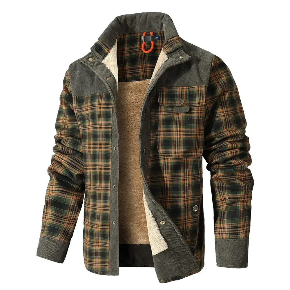Men's Jackets Windproof Warm Casual Bomber Coat Plaid Sherpa Lined Flannel Outdoor Classic Jacket Men